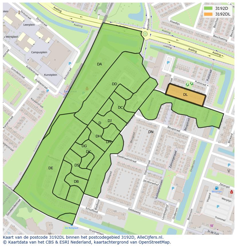 Afbeelding van het postcodegebied 3192 DL op de kaart.