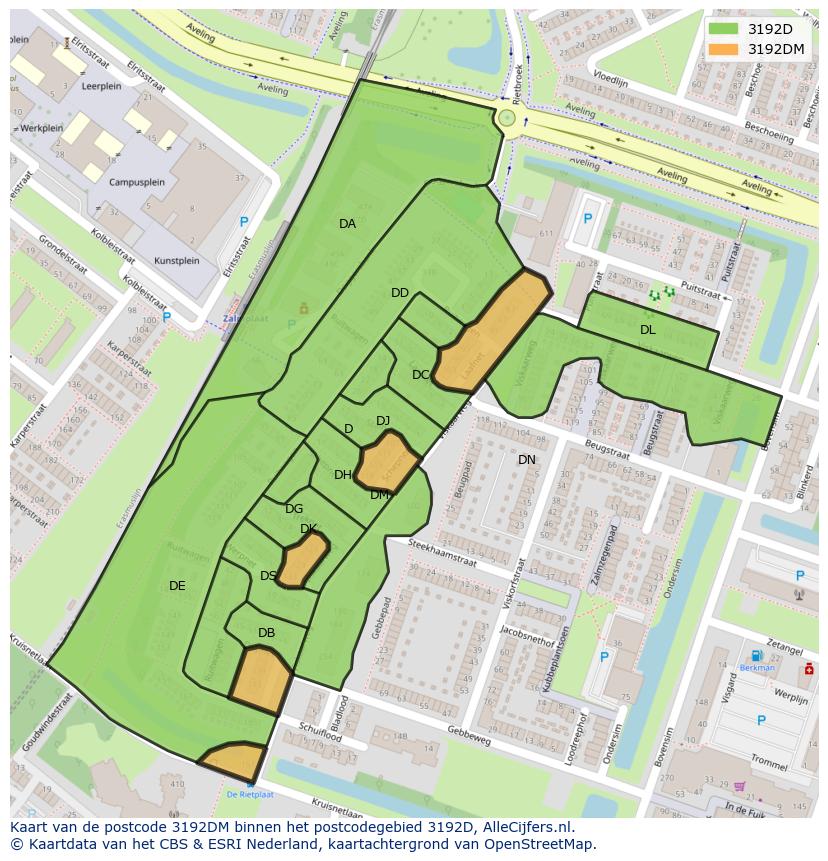 Afbeelding van het postcodegebied 3192 DM op de kaart.