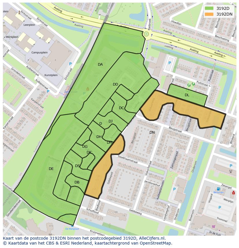 Afbeelding van het postcodegebied 3192 DN op de kaart.
