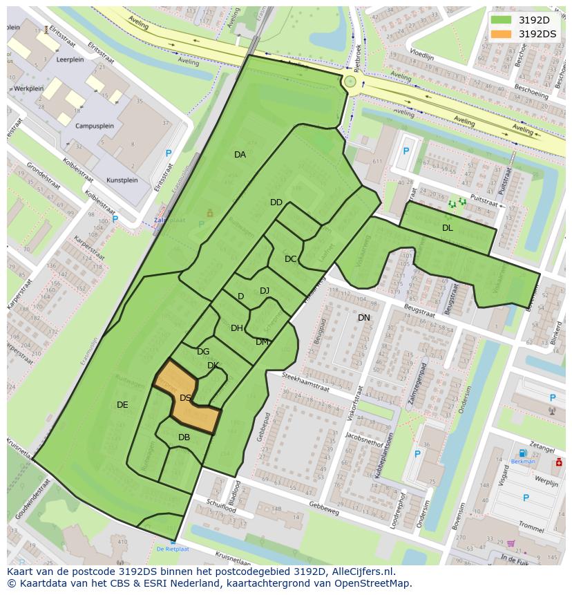 Afbeelding van het postcodegebied 3192 DS op de kaart.