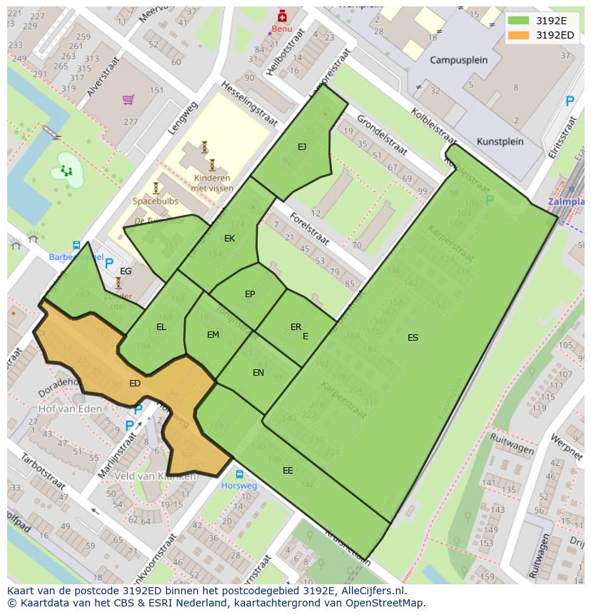 Afbeelding van het postcodegebied 3192 ED op de kaart.
