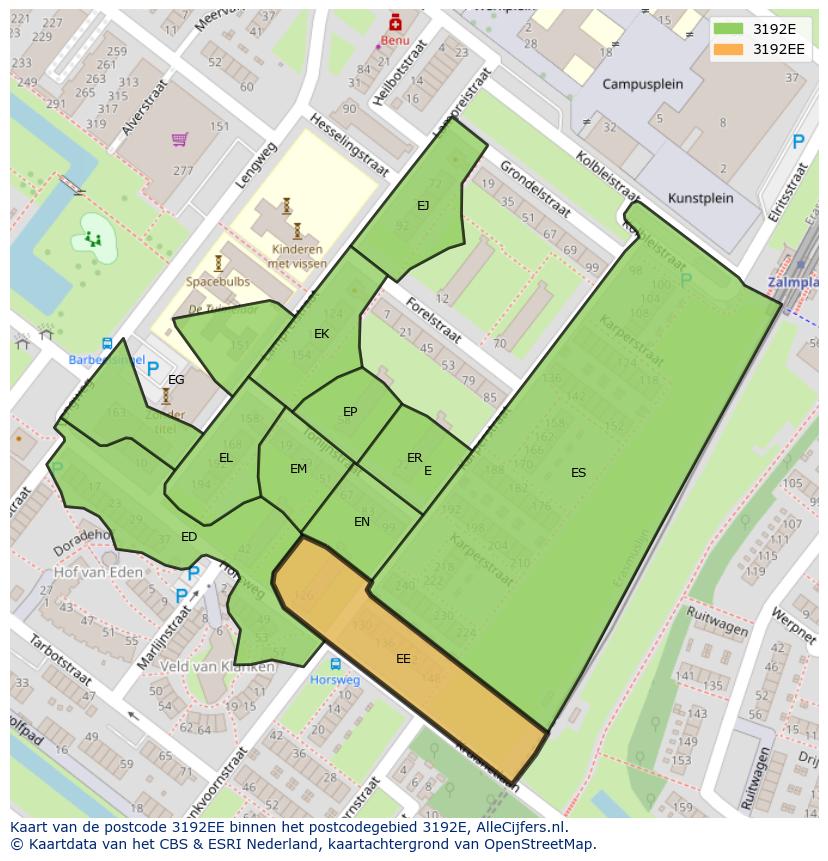 Afbeelding van het postcodegebied 3192 EE op de kaart.