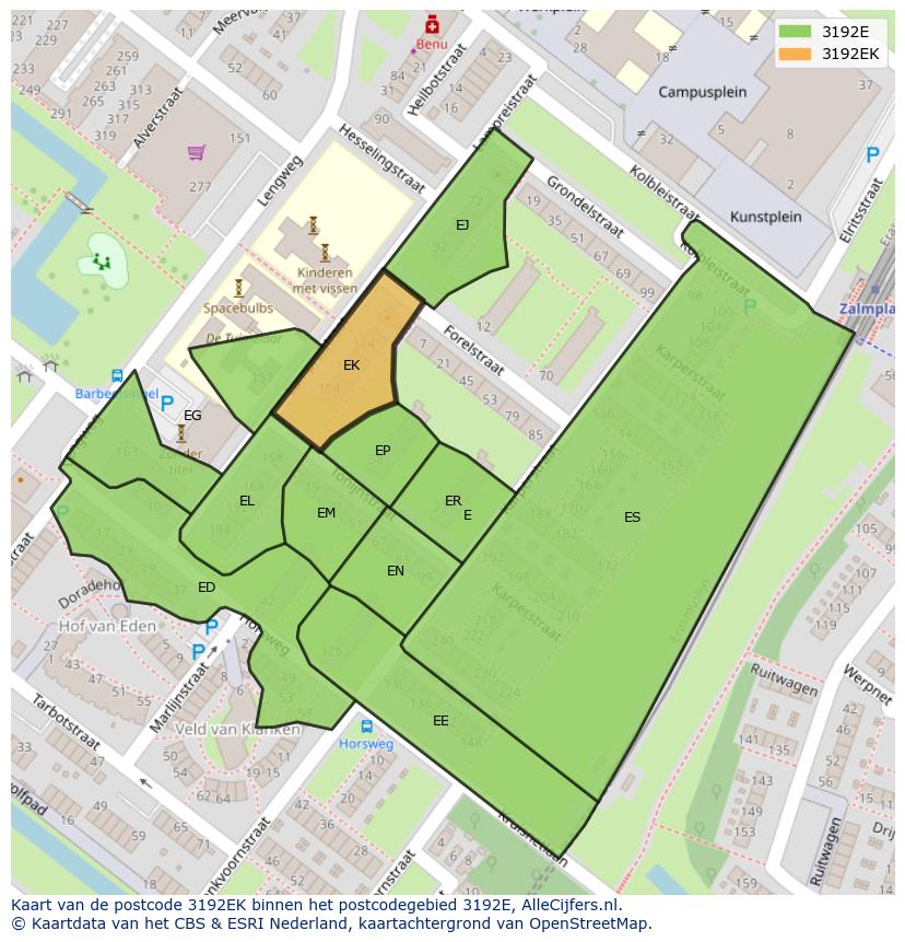 Afbeelding van het postcodegebied 3192 EK op de kaart.