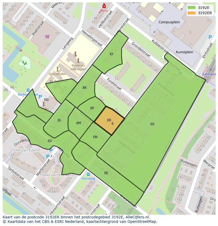 Afbeelding van het postcodegebied 3192 ER op de kaart.