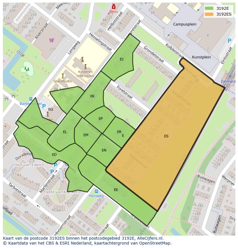 Afbeelding van het postcodegebied 3192 ES op de kaart.