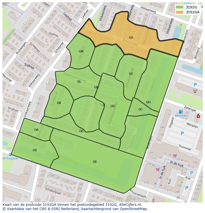 Afbeelding van het postcodegebied 3192 GA op de kaart.