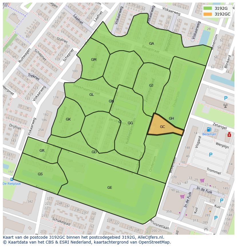 Afbeelding van het postcodegebied 3192 GC op de kaart.