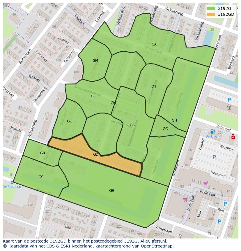 Afbeelding van het postcodegebied 3192 GD op de kaart.