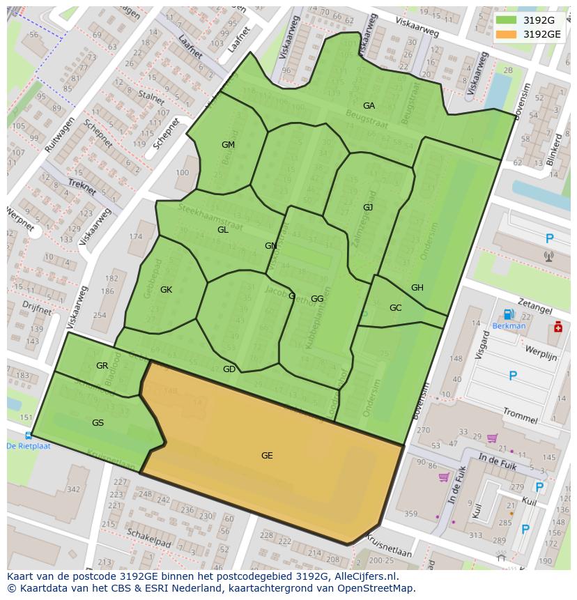 Afbeelding van het postcodegebied 3192 GE op de kaart.