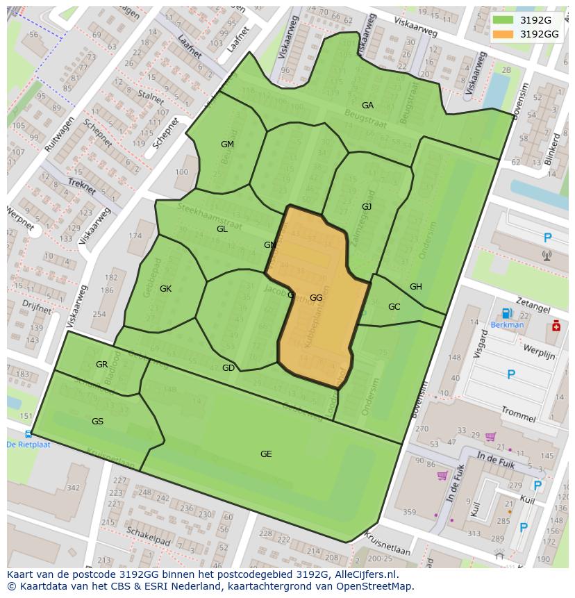 Afbeelding van het postcodegebied 3192 GG op de kaart.