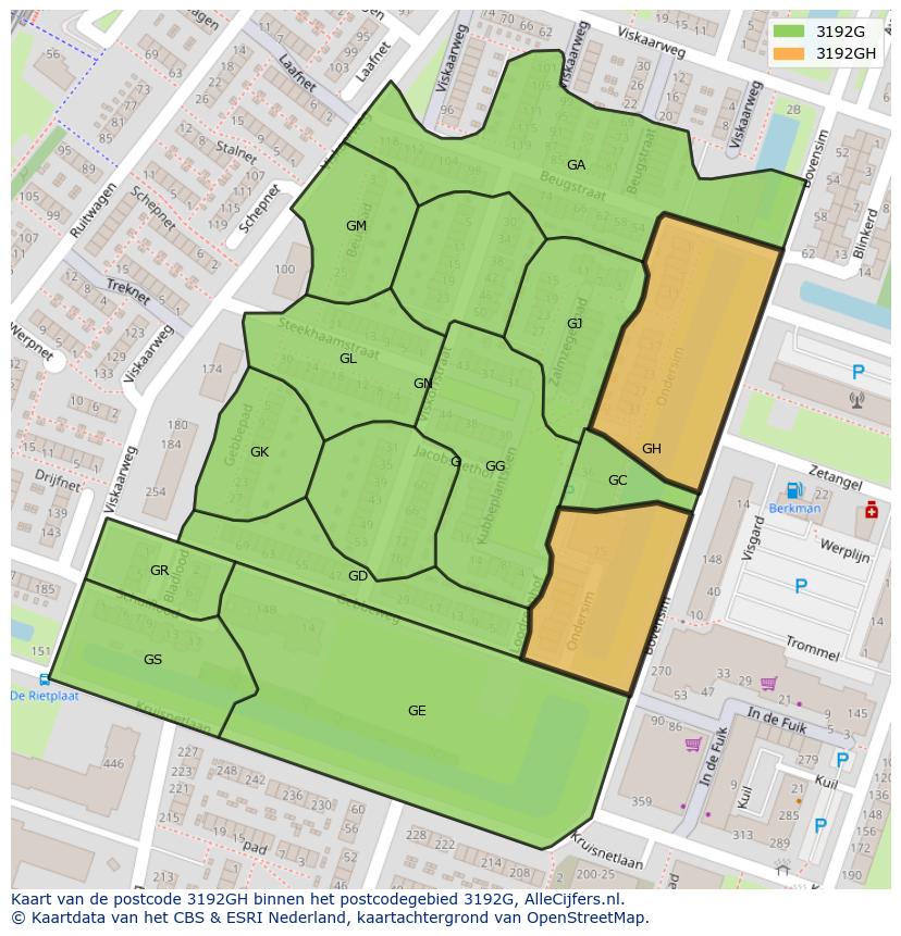 Afbeelding van het postcodegebied 3192 GH op de kaart.