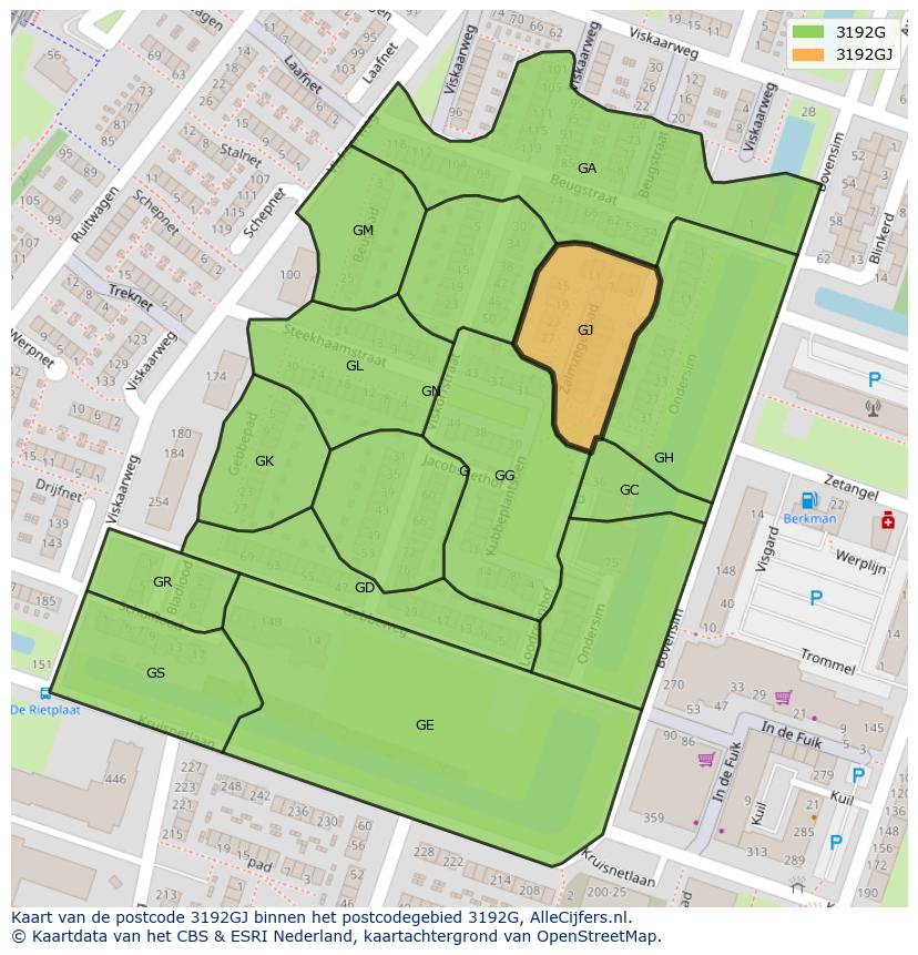 Afbeelding van het postcodegebied 3192 GJ op de kaart.