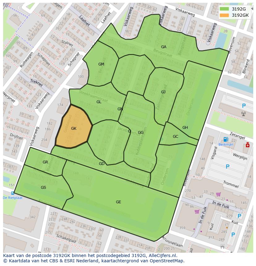 Afbeelding van het postcodegebied 3192 GK op de kaart.