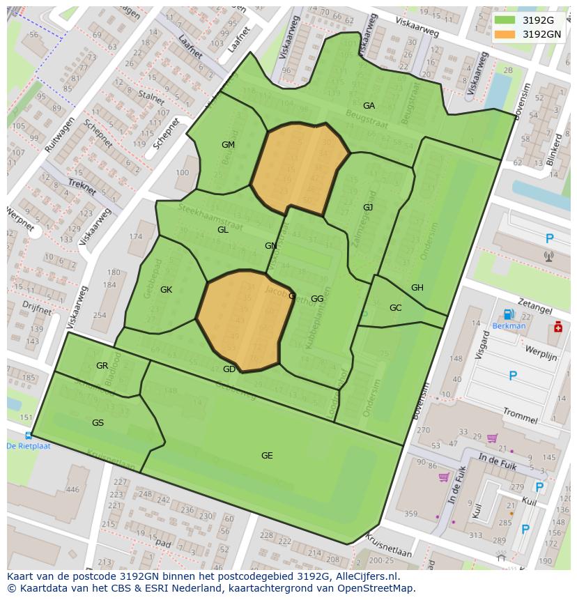 Afbeelding van het postcodegebied 3192 GN op de kaart.
