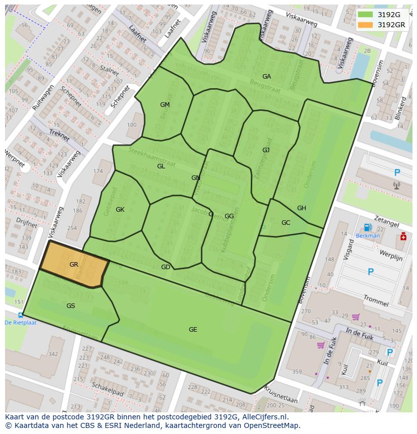Afbeelding van het postcodegebied 3192 GR op de kaart.