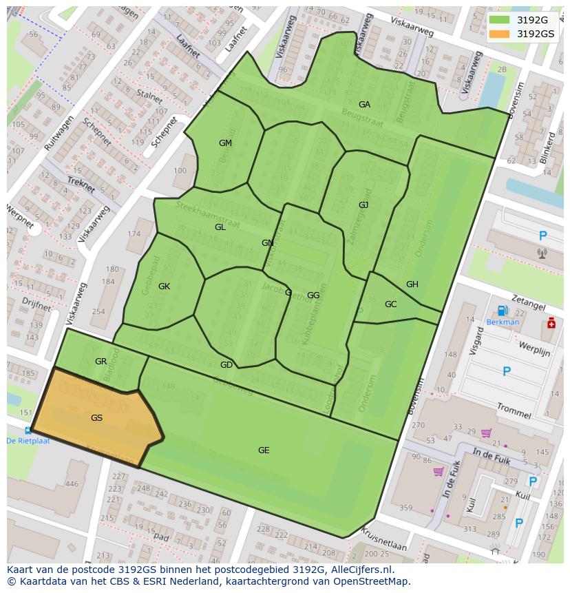 Afbeelding van het postcodegebied 3192 GS op de kaart.