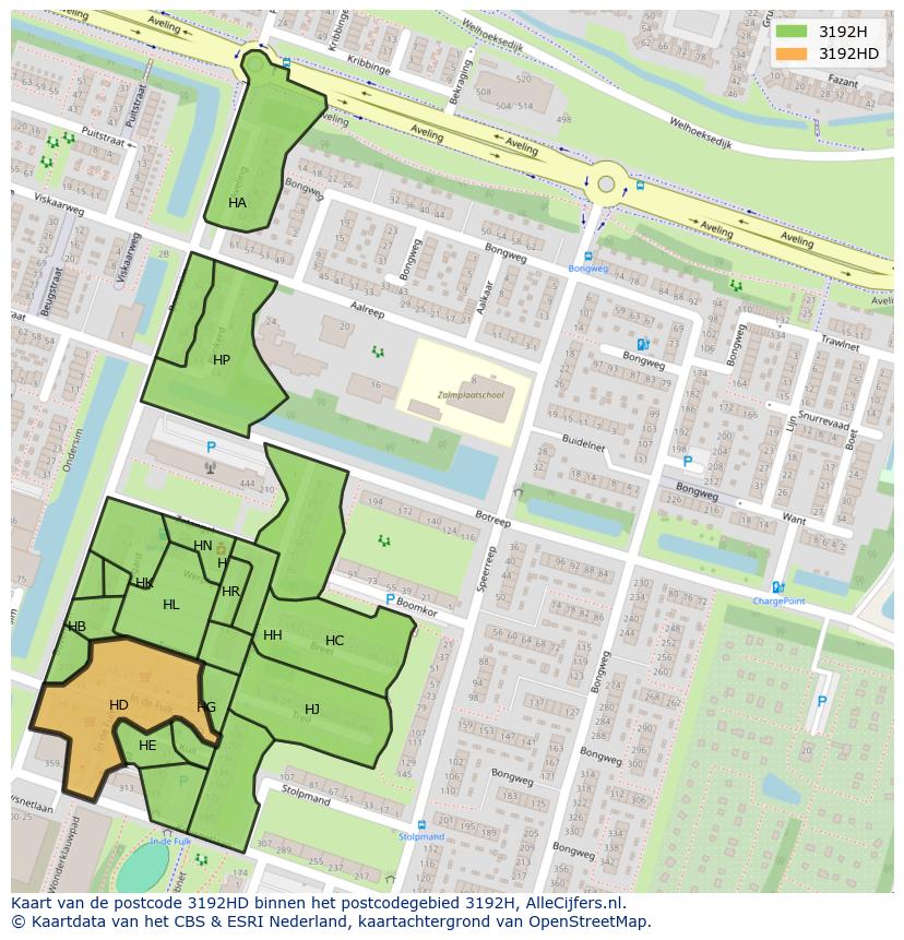 Afbeelding van het postcodegebied 3192 HD op de kaart.