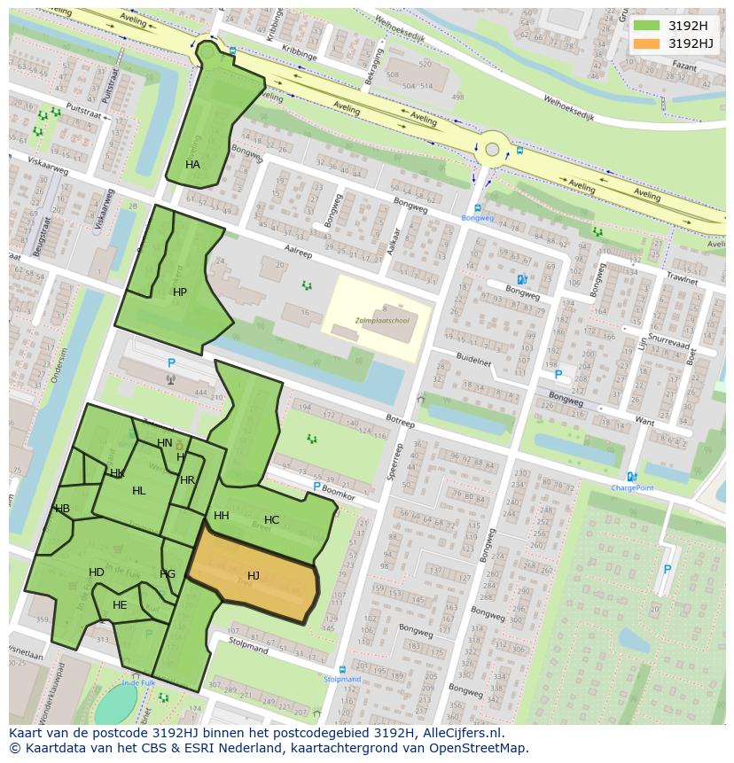 Afbeelding van het postcodegebied 3192 HJ op de kaart.