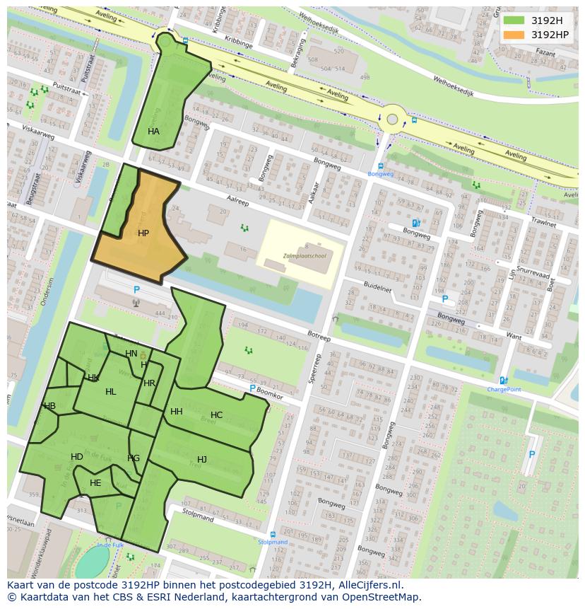 Afbeelding van het postcodegebied 3192 HP op de kaart.