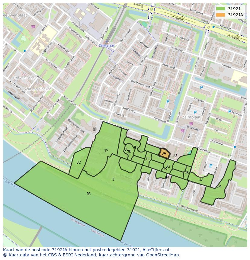 Afbeelding van het postcodegebied 3192 JA op de kaart.