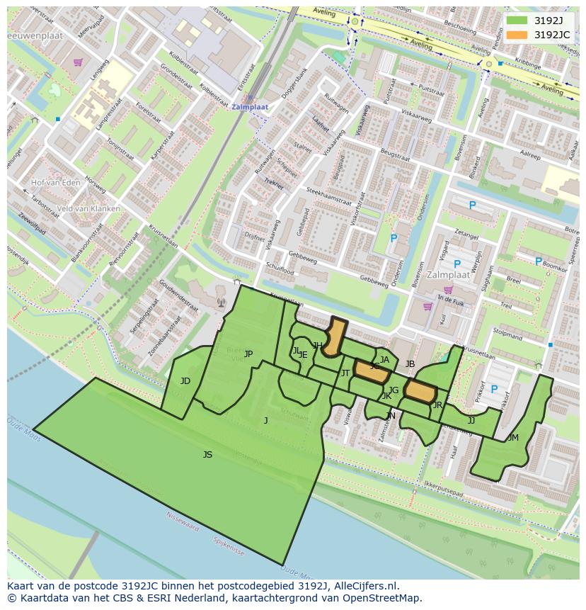 Afbeelding van het postcodegebied 3192 JC op de kaart.