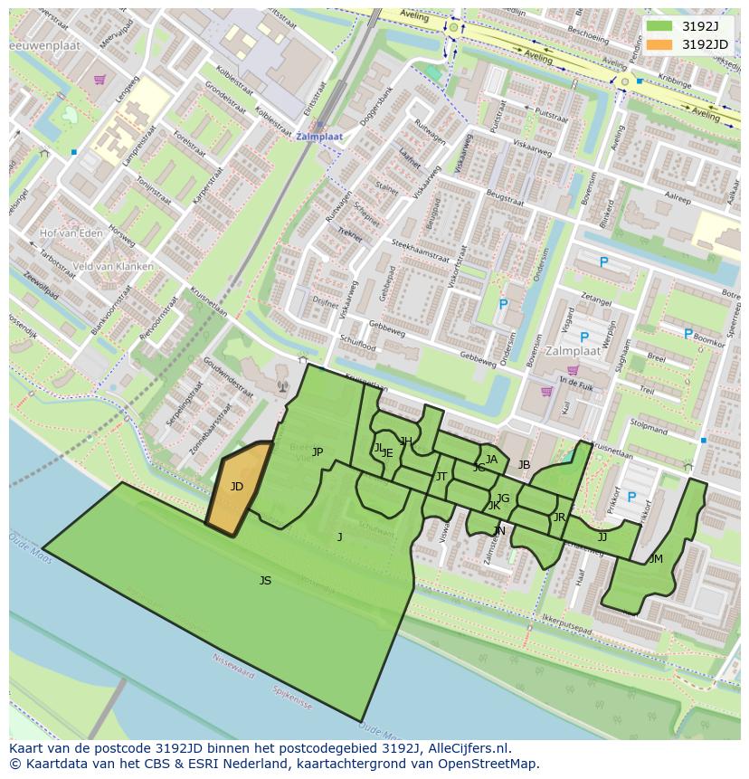 Afbeelding van het postcodegebied 3192 JD op de kaart.