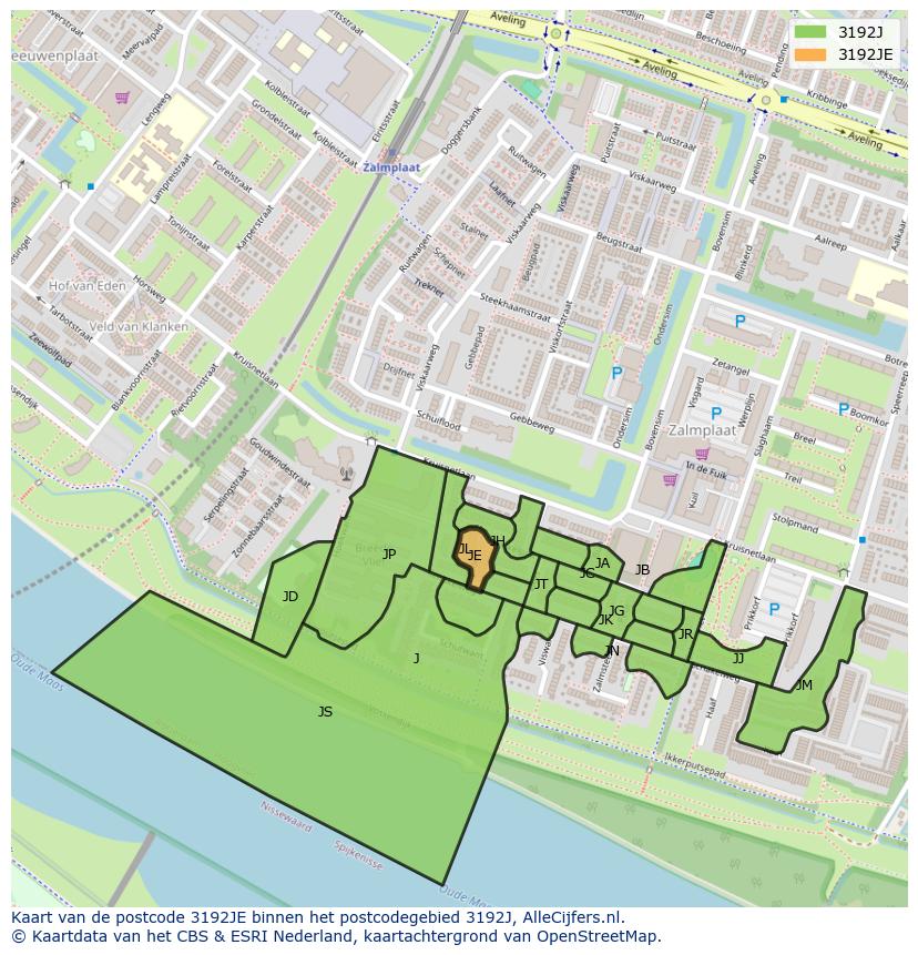 Afbeelding van het postcodegebied 3192 JE op de kaart.