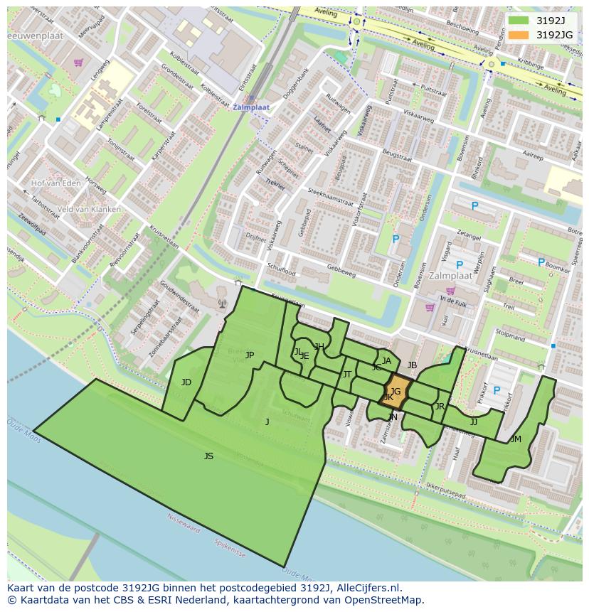 Afbeelding van het postcodegebied 3192 JG op de kaart.