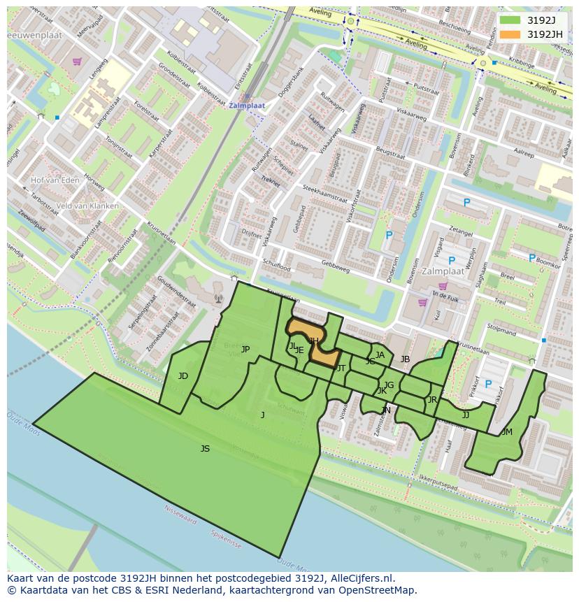 Afbeelding van het postcodegebied 3192 JH op de kaart.