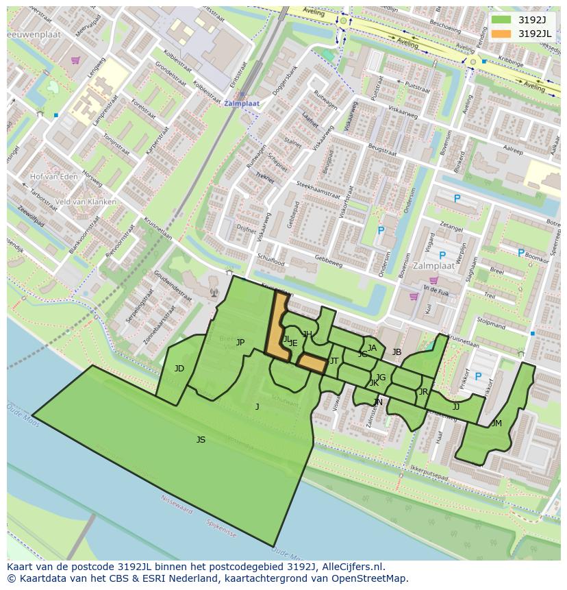 Afbeelding van het postcodegebied 3192 JL op de kaart.