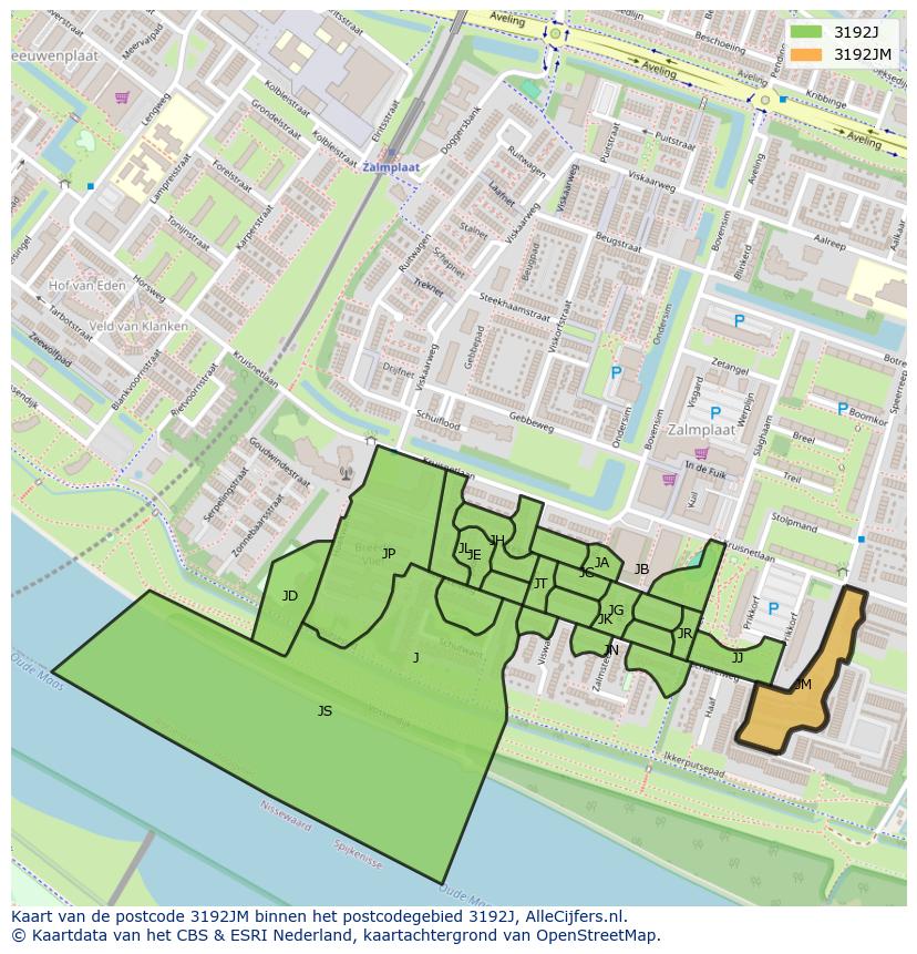 Afbeelding van het postcodegebied 3192 JM op de kaart.