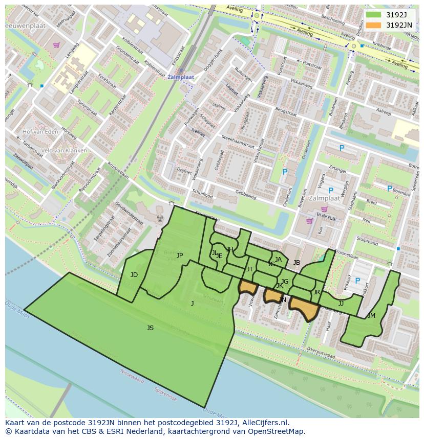 Afbeelding van het postcodegebied 3192 JN op de kaart.