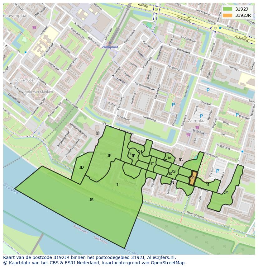 Afbeelding van het postcodegebied 3192 JR op de kaart.