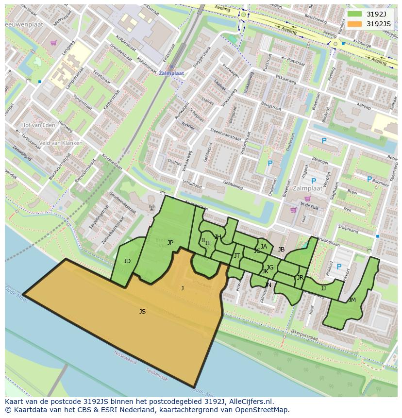 Afbeelding van het postcodegebied 3192 JS op de kaart.