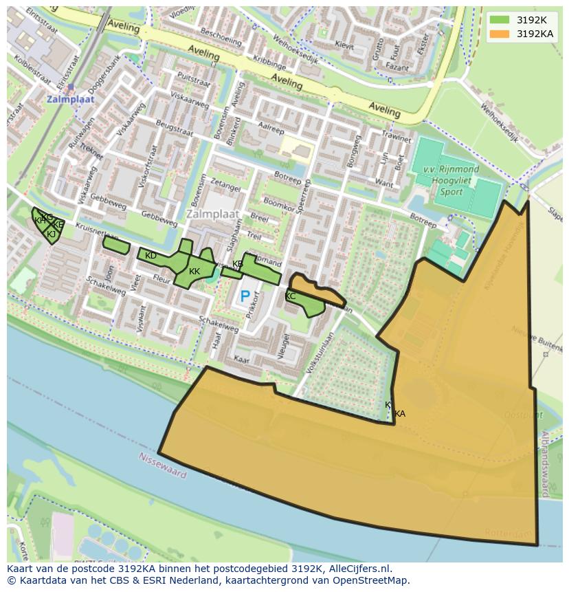 Afbeelding van het postcodegebied 3192 KA op de kaart.