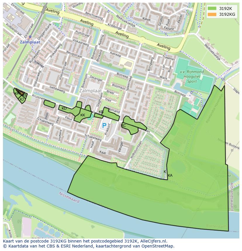 Afbeelding van het postcodegebied 3192 KG op de kaart.