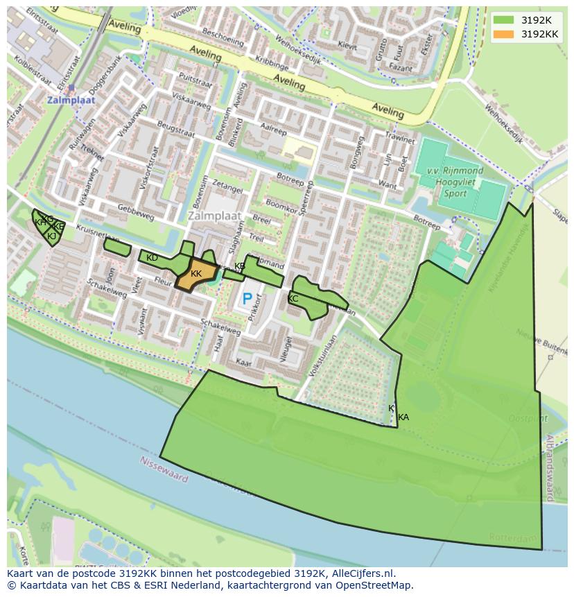 Afbeelding van het postcodegebied 3192 KK op de kaart.