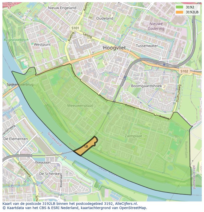 Afbeelding van het postcodegebied 3192 LB op de kaart.