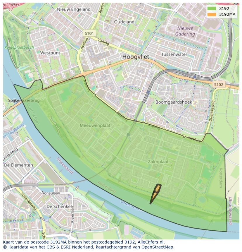 Afbeelding van het postcodegebied 3192 MA op de kaart.