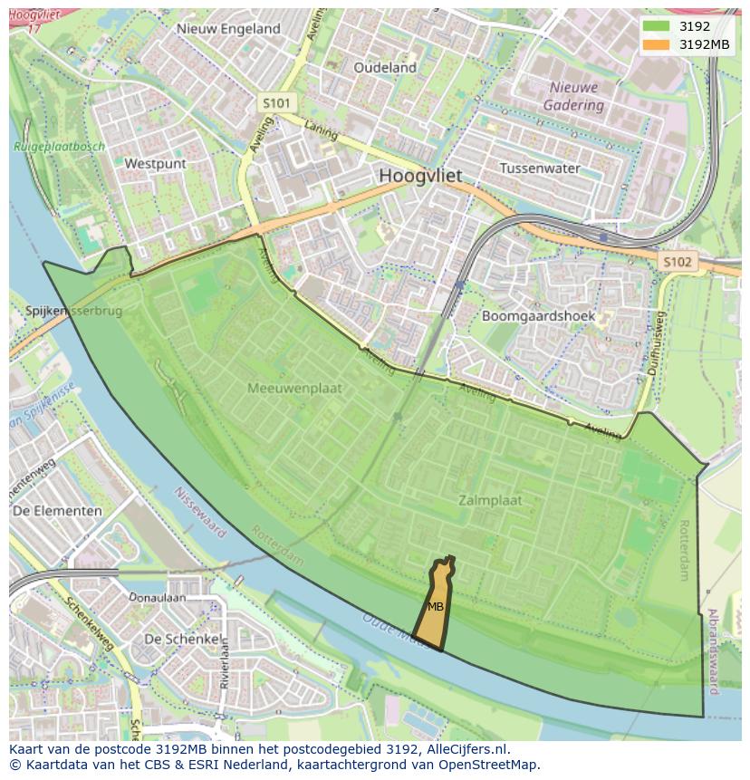 Afbeelding van het postcodegebied 3192 MB op de kaart.