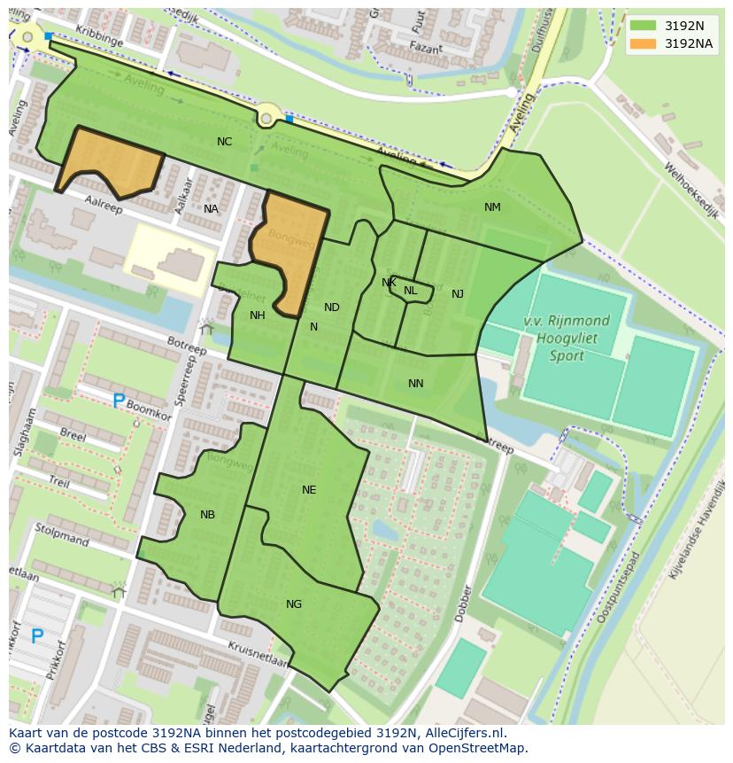 Afbeelding van het postcodegebied 3192 NA op de kaart.