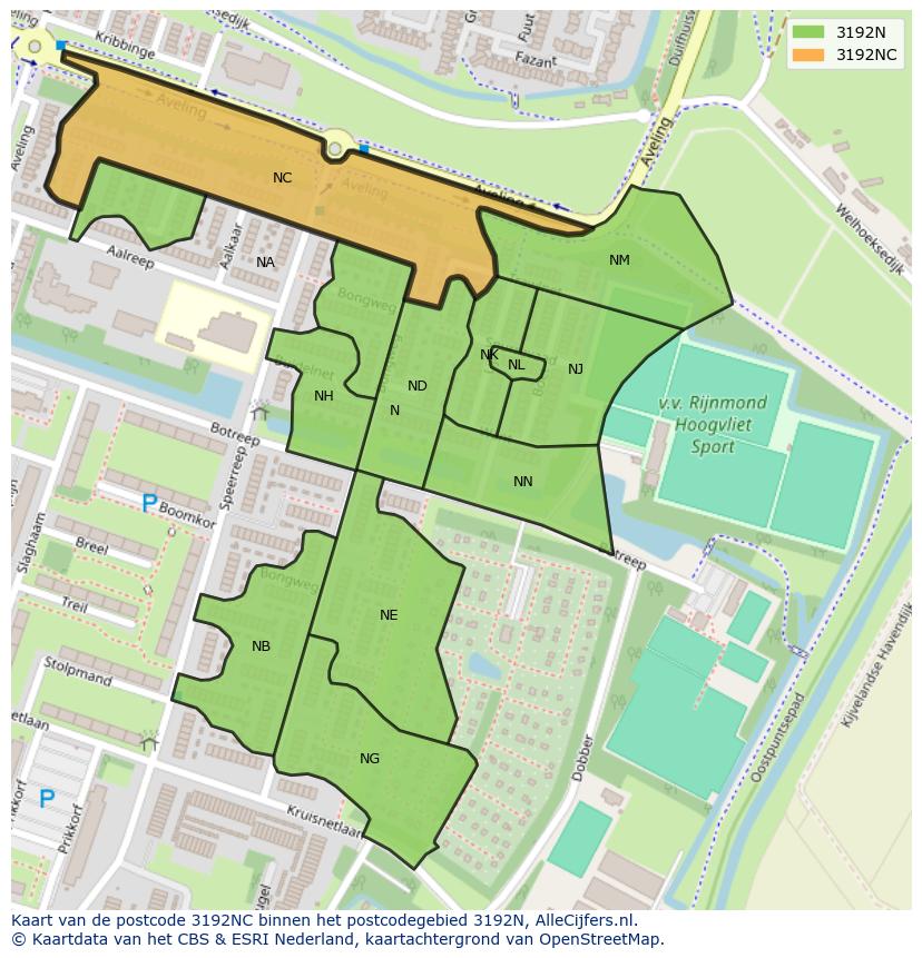 Afbeelding van het postcodegebied 3192 NC op de kaart.