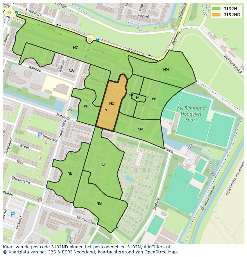 Afbeelding van het postcodegebied 3192 ND op de kaart.