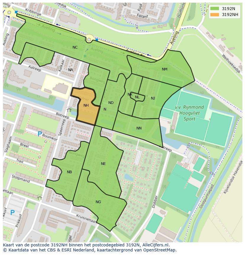 Afbeelding van het postcodegebied 3192 NH op de kaart.