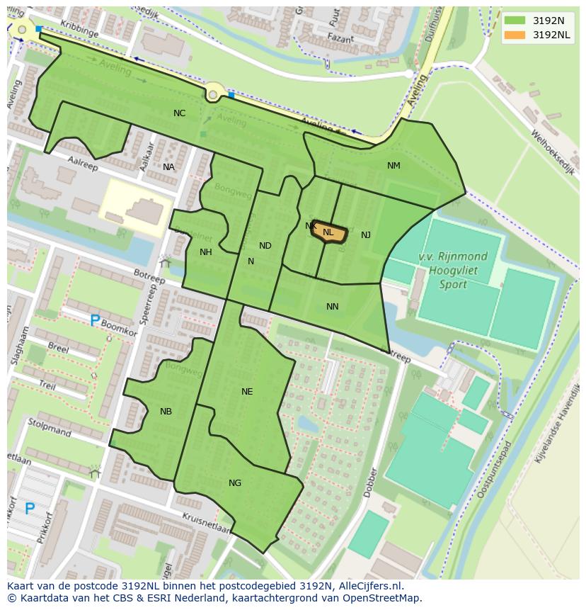 Afbeelding van het postcodegebied 3192 NL op de kaart.