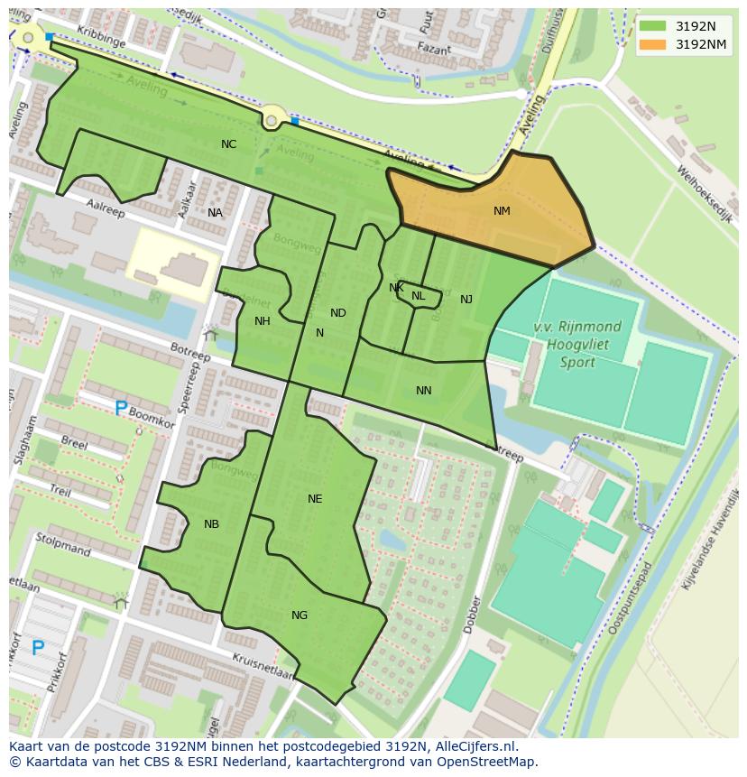 Afbeelding van het postcodegebied 3192 NM op de kaart.