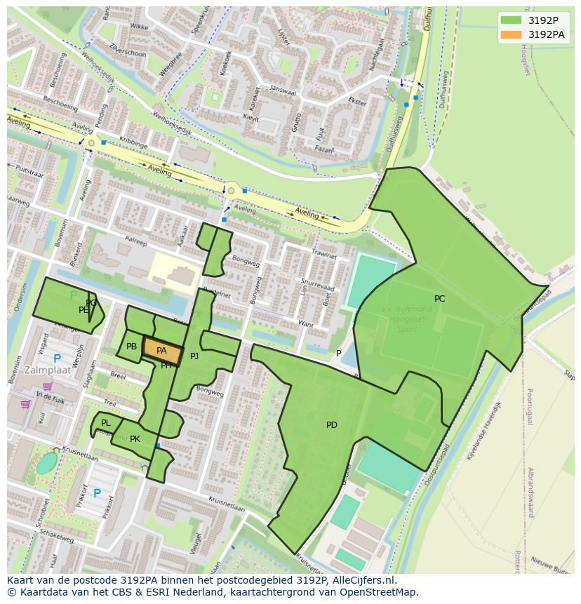 Afbeelding van het postcodegebied 3192 PA op de kaart.
