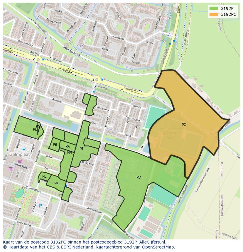 Afbeelding van het postcodegebied 3192 PC op de kaart.