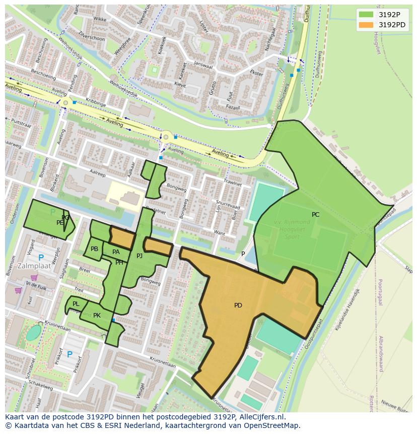 Afbeelding van het postcodegebied 3192 PD op de kaart.