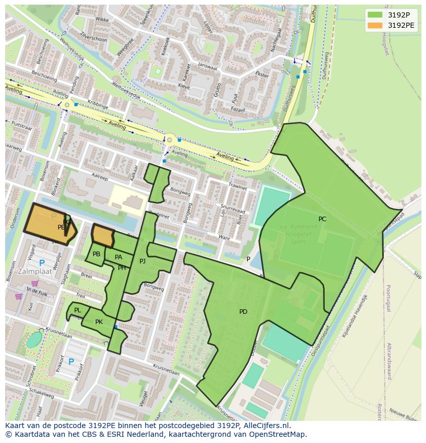 Afbeelding van het postcodegebied 3192 PE op de kaart.